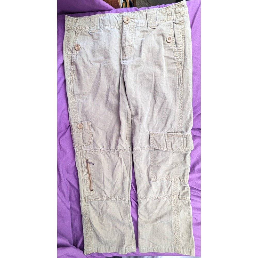 Eddie Bauer Khaki Cargo Pants Womens 10 Tan Cotton Herringbone Utility Crop